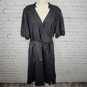 Draper James Black Silky Polka Dot Short Sleeve Wrap Tie Midi Dress Size XXL